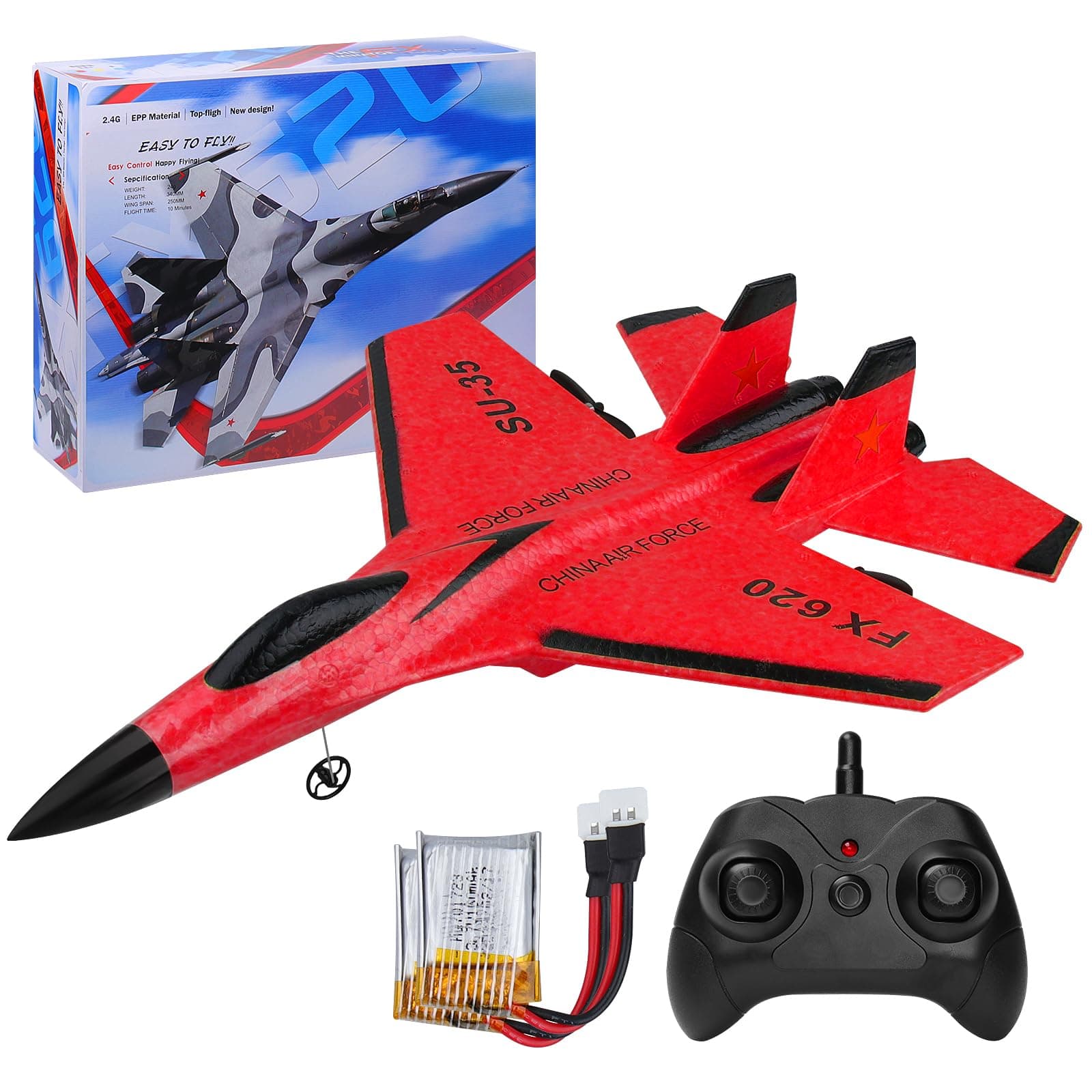 RC Airplane 2CH RC Plane 2.4GHz Remote Control Plane RTF SU35 RC Jet Easy to Fly FX620 Airplane Toys rc Planes for Adults, Kids and Beginner with Night Lights（Red）