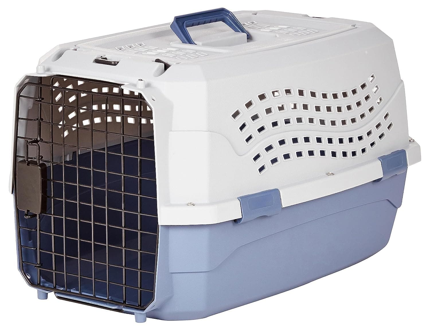 Amazon Basics Hard-Sided Cat Carrier, Two-Door Top-Load Pet Dog/Cat Travel Box Carrier, Blue, 58 L x 38 W x 33 H cm