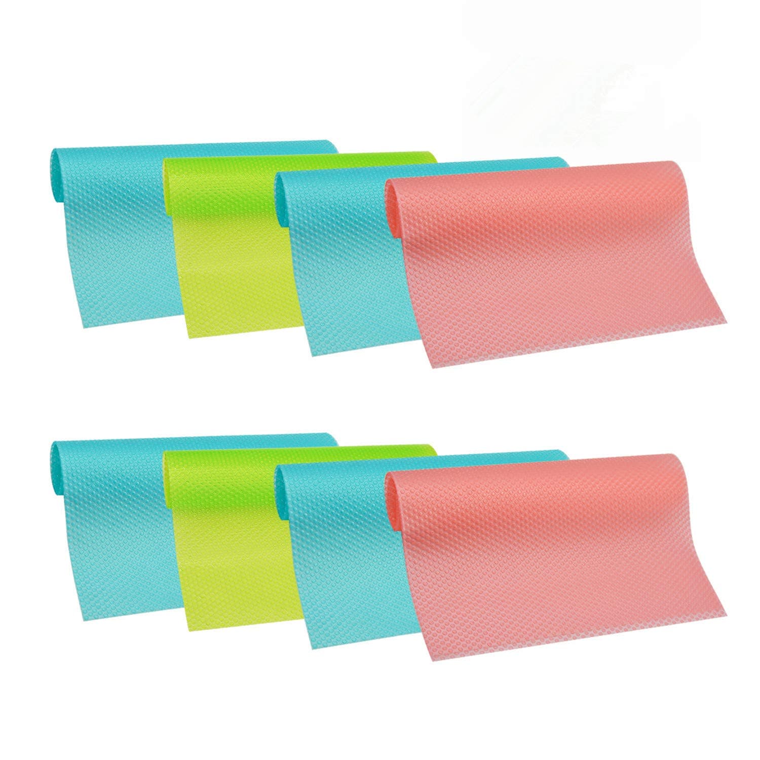 HityTech 8 Pcs Refrigerator Mats, Plastic Non Self-Adhesive EVA Shelf Liners Refrigerator Liners Fridge Mats Drawer Table Placemats Pink Green Blue(12"X18")