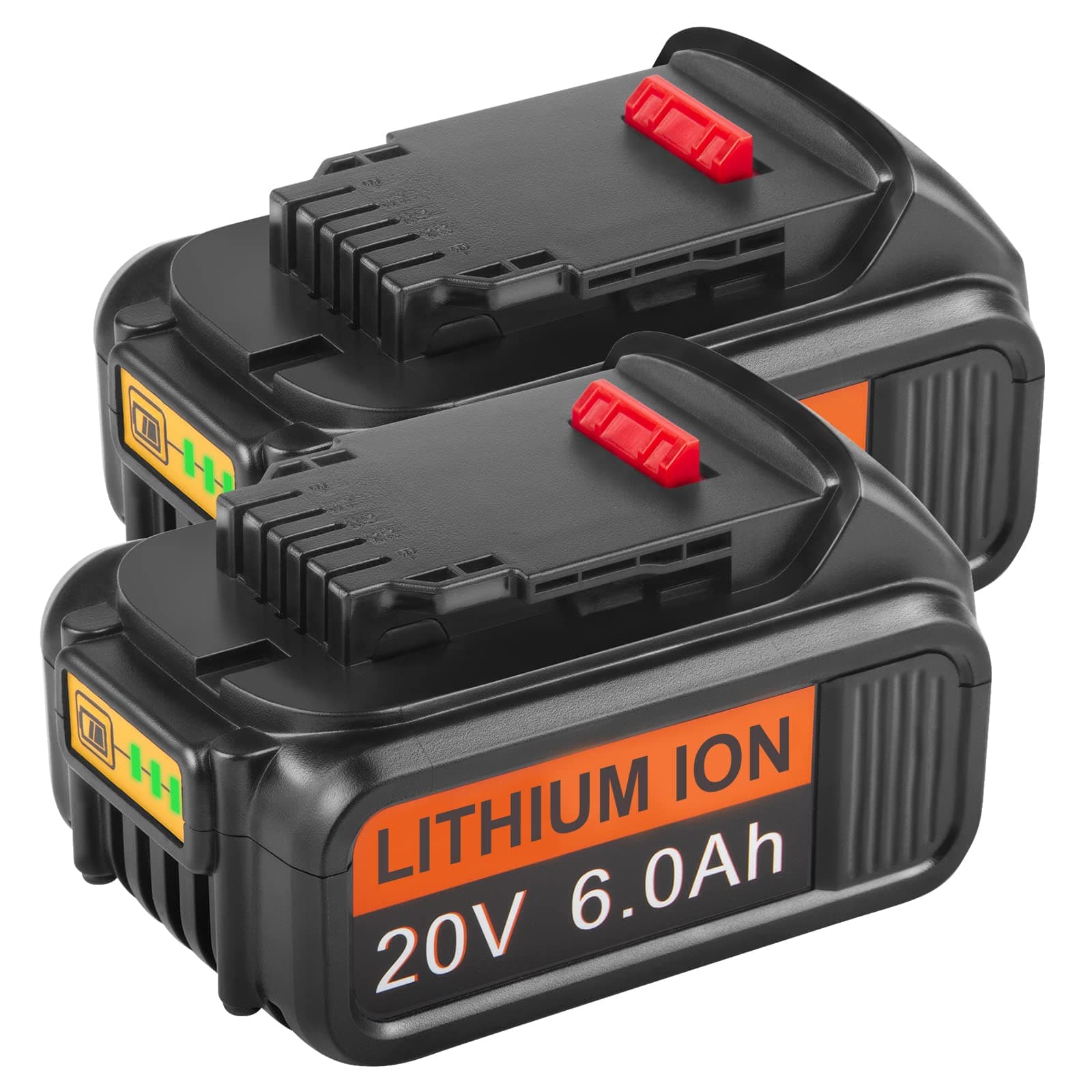 Labtec DCB206 20V 6000mAh Lithium Battery Replacement for DeWalt 20V MAX DCB204 DCB200 DCB205-2 DCB201 DCB203 DCB181 DCB180 20V DCD/DCF/DCG/DCS Series Cordless Power Tools (2 Packs)