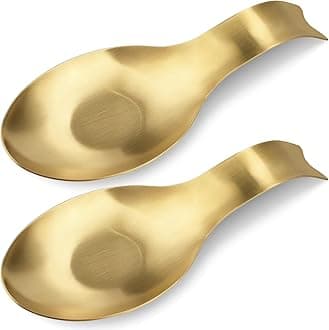 Stainless Steel Spoon Rest, Spatula Ladle Holder, Stainless Steel Utensil Spoon Rest Holder, Brushed Finish, Dishwasher Safe 9.8 x 3.7 Inch (Gold Fish Tail 2PCS)