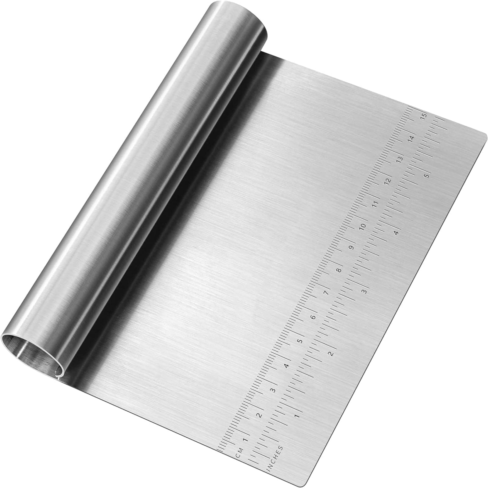 Stainless Steel Dough Scraper, Cutter, and Chopper - Multipurpose Kitchen Tool with Measuring Scale for Cake, Pizza, Pastry, and Bread - Mirror Polished