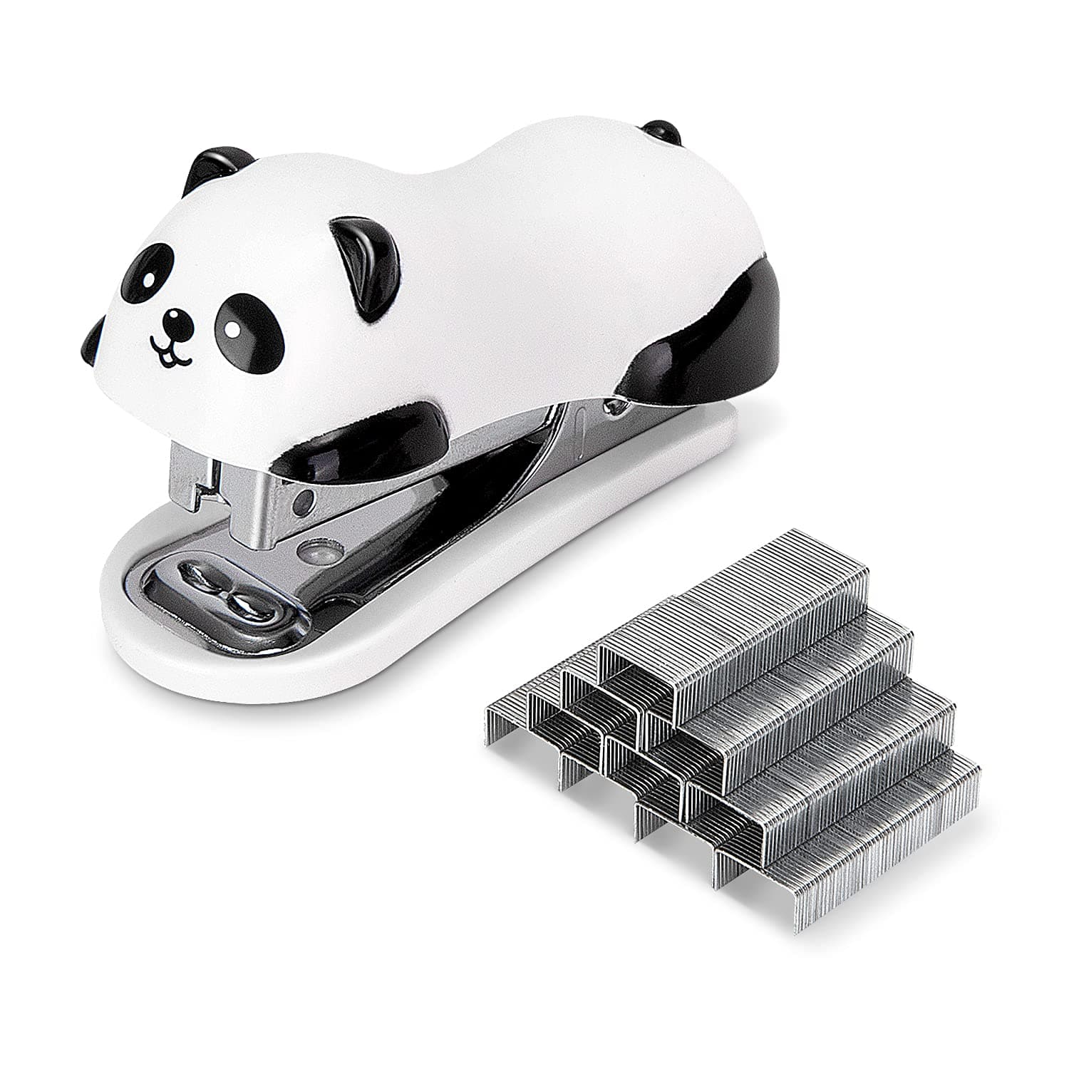 Mini Cute Panda Desktop Stapler, Office Stapler, 12 Sheet Capacity, Includes Built-in Staple Remover & 1000PCS No.10 Staples