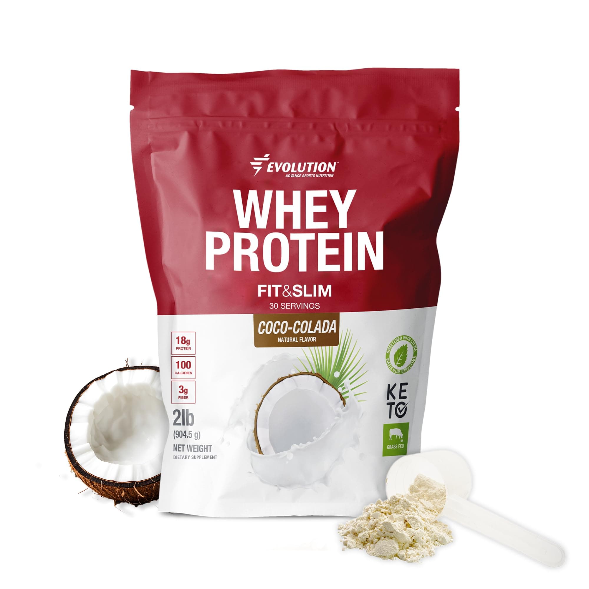 Evolution Advance Nutrition Fit & Slim Blend – Grass-Fed Whey Protein Powder for Easy Digestion, Keto-Approved, Non-GMO, Stevia Sweetened, Natural Flavor – 2 Pounds (Coco-Colada)