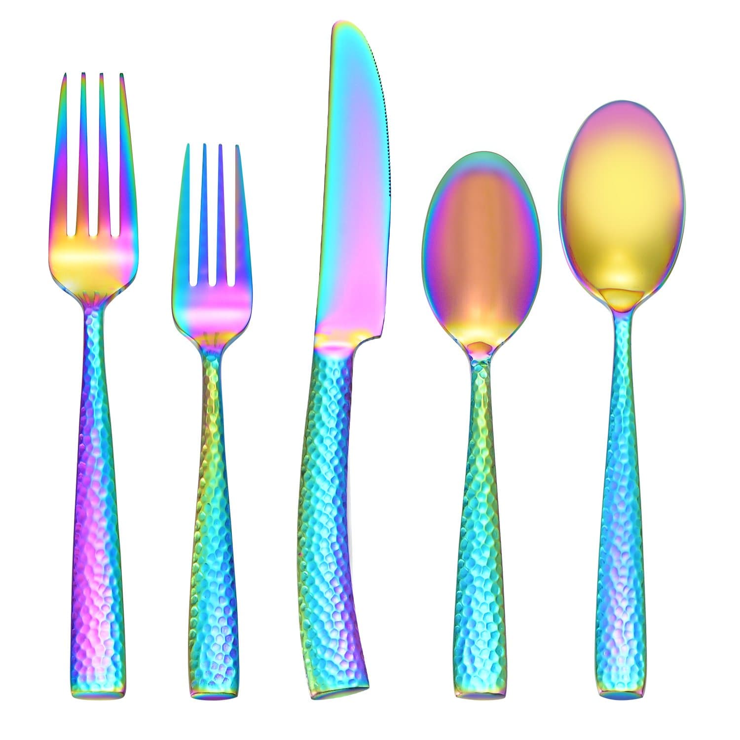 Deacory Flatware Set Silverware Stainless Steel Cutlery 20 Piece, with Titanium Colorful Plated, Multicolor Hammered, Rainbow Color Service For 4