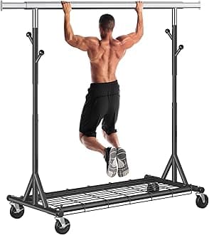 Heavy Duty Clothes Rack Load 480 LBS Metal Garment Clothing Rack Hang 200 pieces of clothing on Wheels Collapsible Rolling Portable & Adjustable with Hook for Hanging Clothes Black