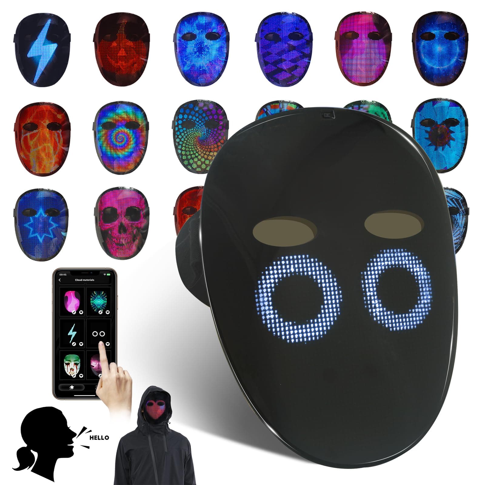 MOYACA Led Mask Light up Mask with Gesture Sensing, Cool Glowing Toys Masks Great Gift for Halloween Christmas Costume Party