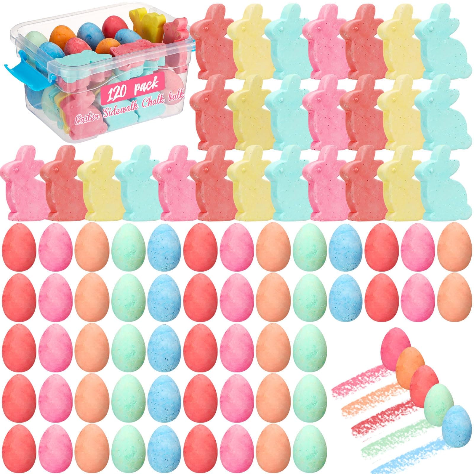 120 Pcs Easter Sidewalk Chalks for Kids Colorful Egg Bunny Shape Outdoor Drawing Chalk for Toddler Boyand Girl Easter Basket Stuffer Filler Gift Party Favor Craft School Classroom Prizes