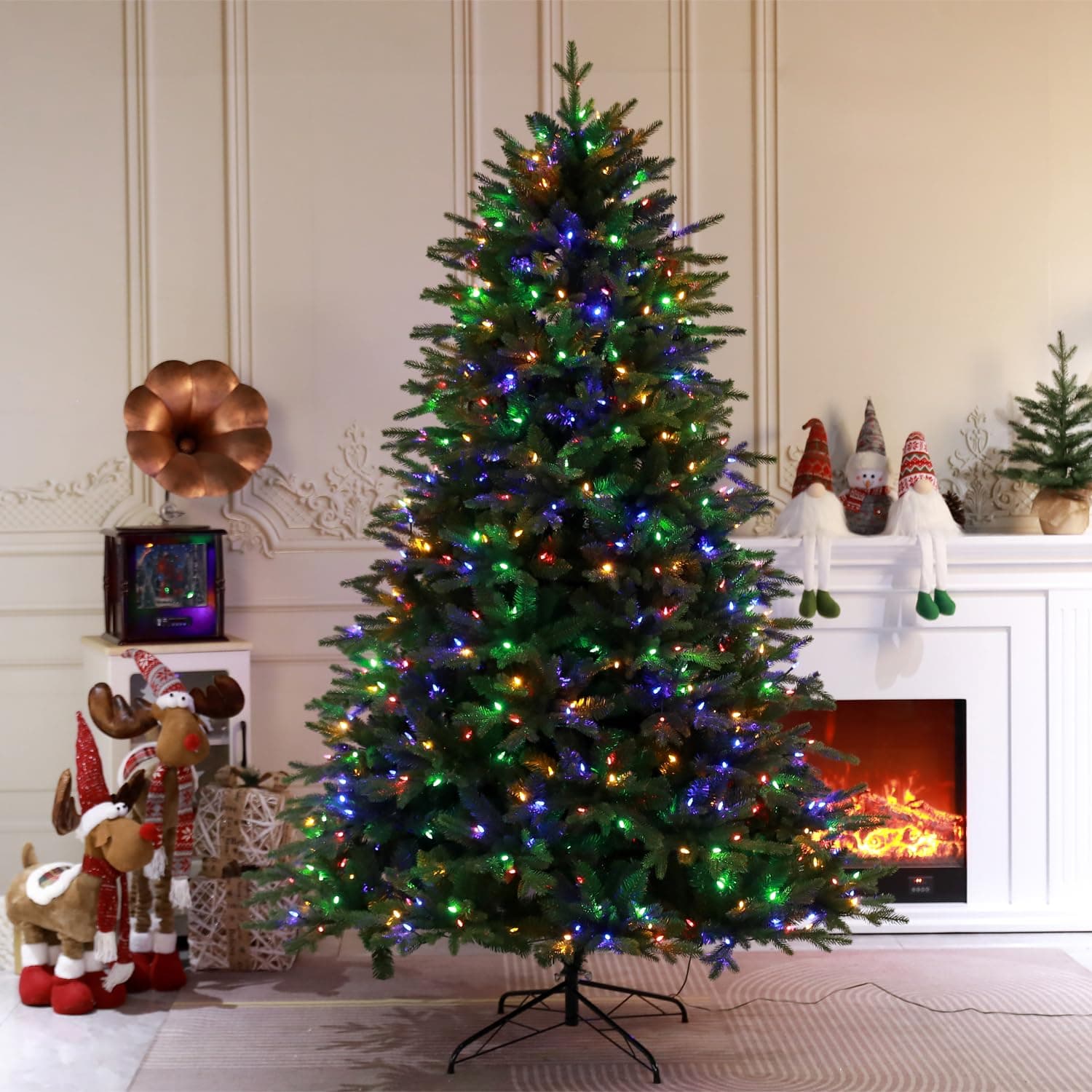 GGEROU 6ft Artificial Christmas Tree with 350 LED Warm White & Color Changing Lights, Spruce Xmas Tree with 850 PVC Branch Tips & Metal Foldable Stand for Home, Office, Party, New Year Decor (6 FT)