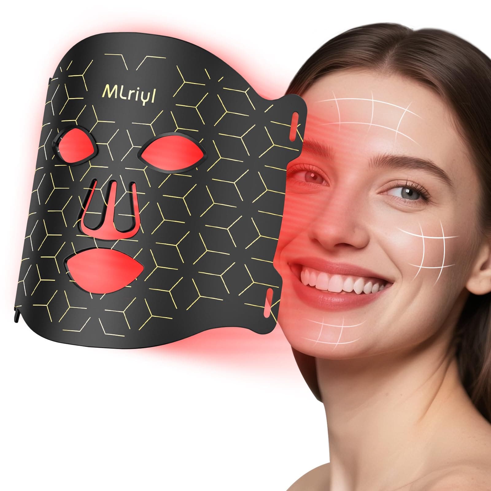Red Light Therapy Mask, 7 Modes Portable LED Face Mask Light Therapy, 2000mAh USB-C Rechargeable Wired Controller, Blue, Orange, Timing Function, 830NM Infrared & Red Light Mask for Home & Travel