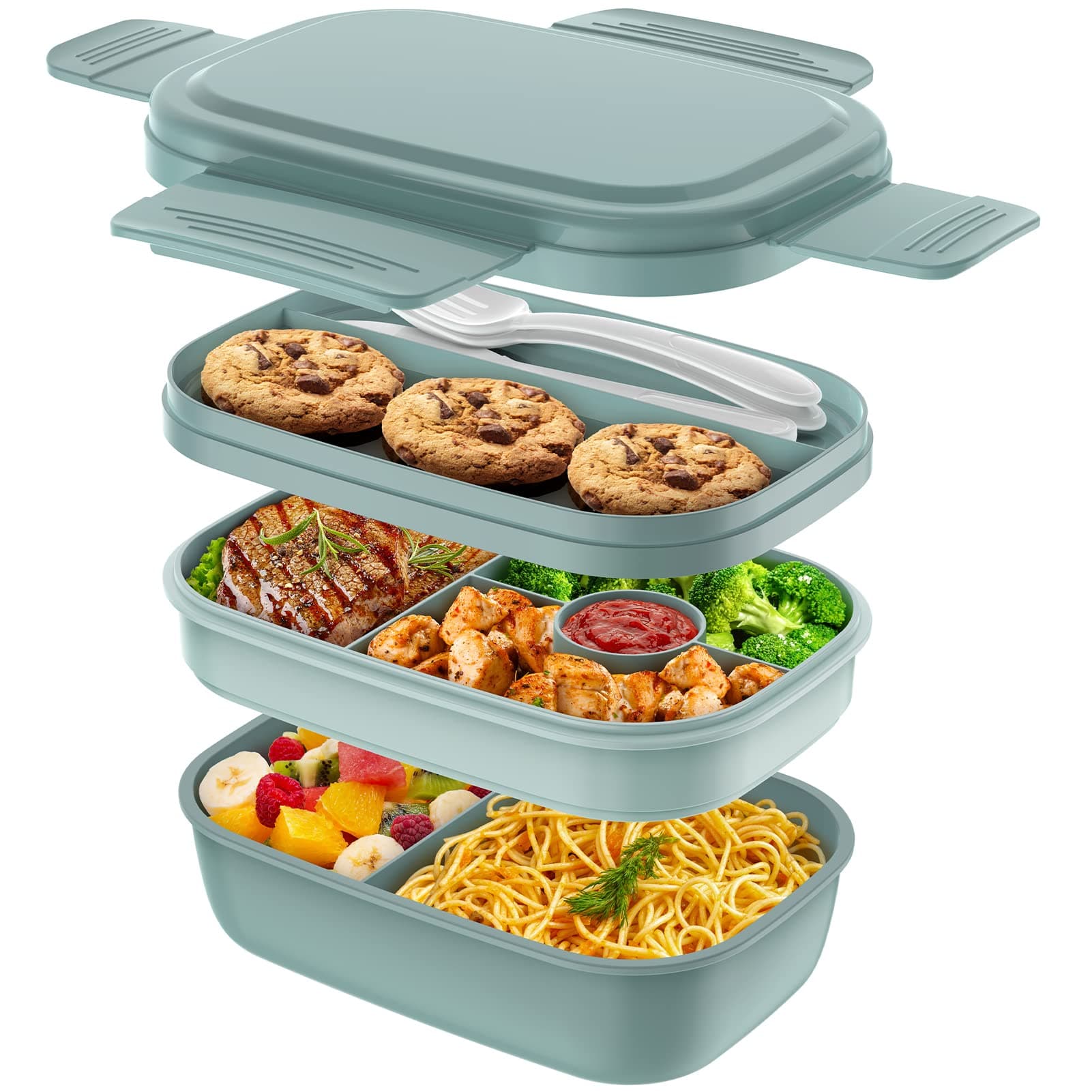 Bento Box Adult Lunch Box,3 Stackable Bento Lunch Containers for Adults/Kids, Modern Minimalist Design Bento Box with Utensil Set, Leak-Proof Lunchbox Bento Box for Dining Out, Work, School, Picnic