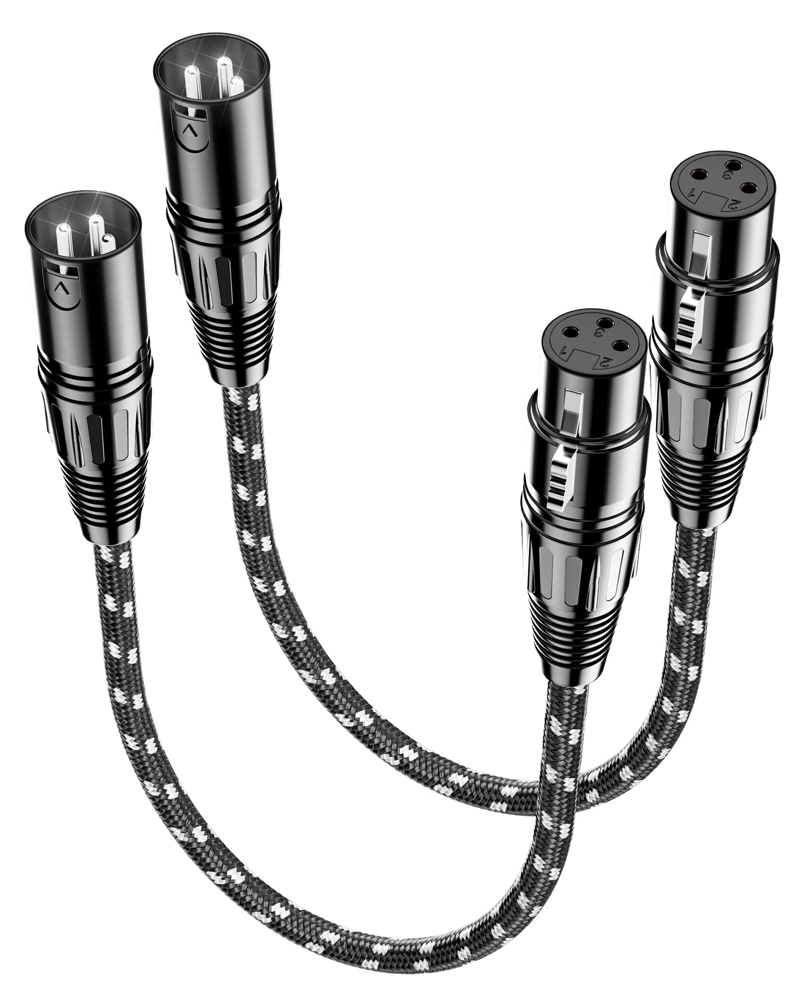 XLR Cables Short, Mic Cord 1ft 2 Pack, Braided Balanced Microphone Cable Male to Female 3 Pin Connector for Microphones, Mixer, XLR Speaker Systems