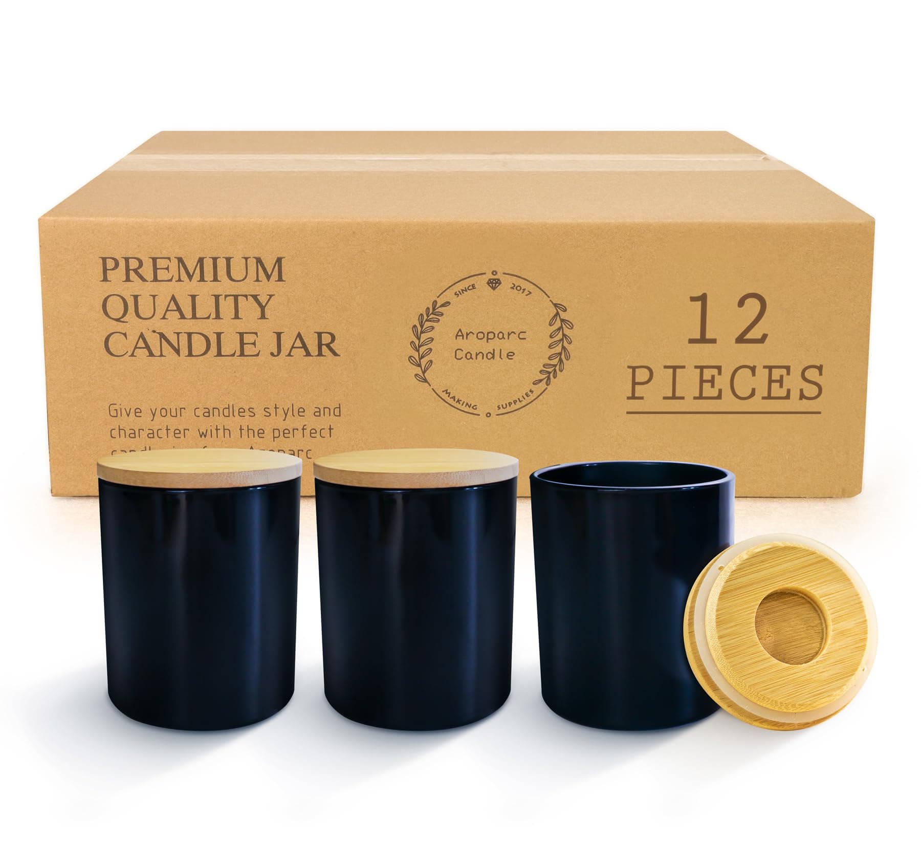 Aroparc 12 Pack 10oz Black Candle Jars with Lids, Bulk Candle Container Tumbler Jar for Candle Making Candle Tins Candle Making Supplies - Gloss Black