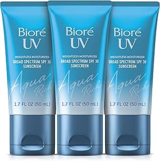Biore UV Aqua Rich Daily Hydrating Facial Moisturizer with SPF 30 | Oil Free Sunscreen for Sensitive Skin with Hyaluronic Acid, Non-Comedogenic, Dermatologist Tested, 1.7 Oz/3 Pack