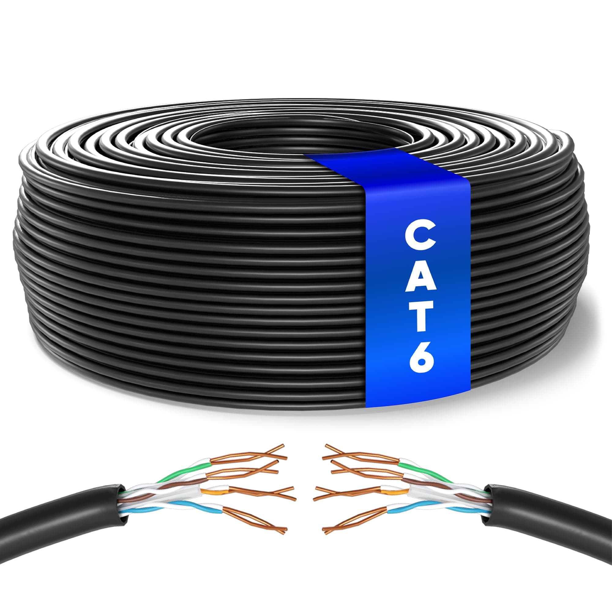 Bulk Cat 6 Ethernet Cable 100m, High Speed LAN Ethernet Network Cable, 50m Bulk Cat6 Internet 1 Gbps, 250 MHz, ADSL AWG24, UTP CCA (100 Meters, Black)