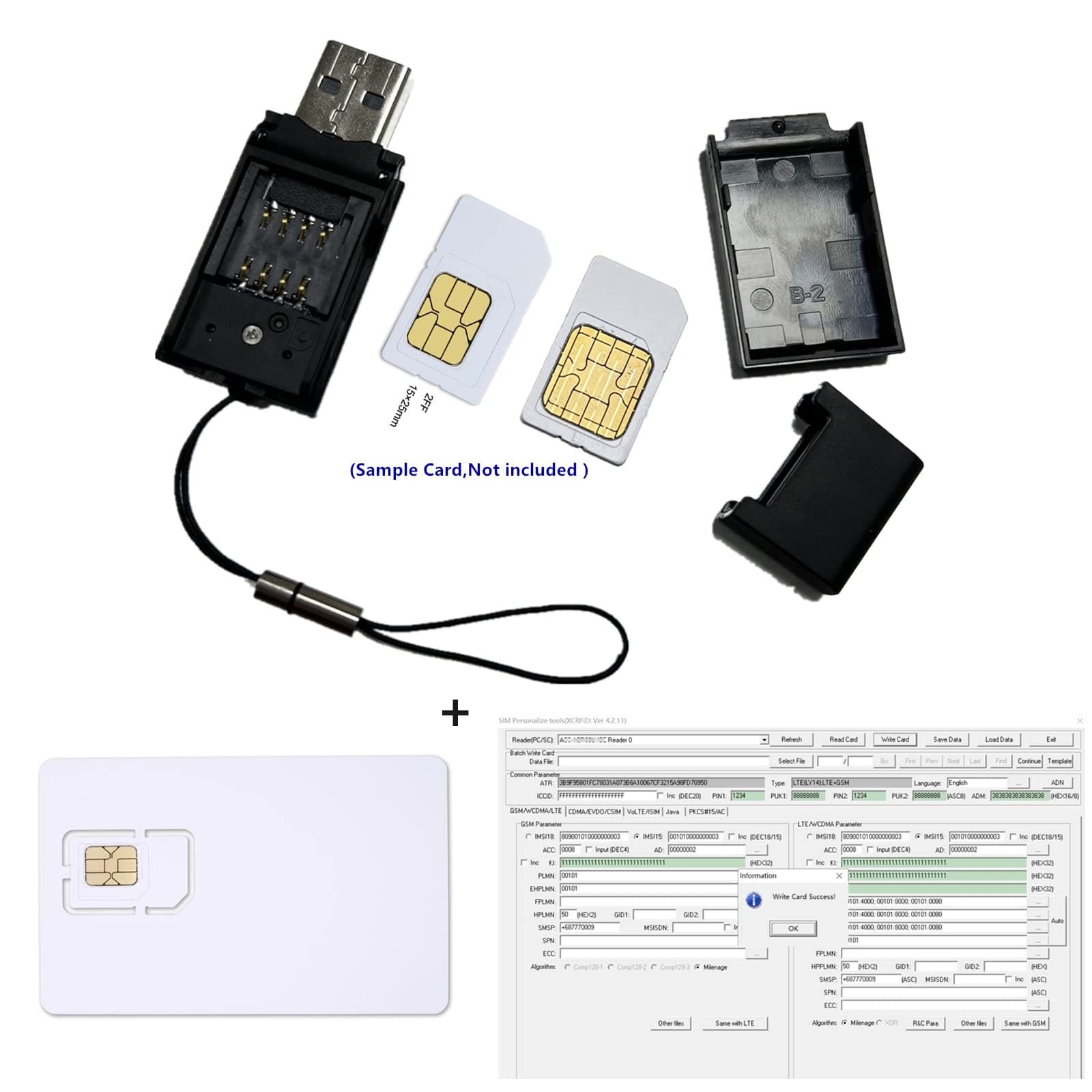 XCRFID,pocketmate,lte ICCID IMSI SIM Card Reader Writer Programmer 2FF 3FF 4FF 2G 3G 4G Writbale SIM +5pcs SIM Blank Cards+SIM Personalize Tool