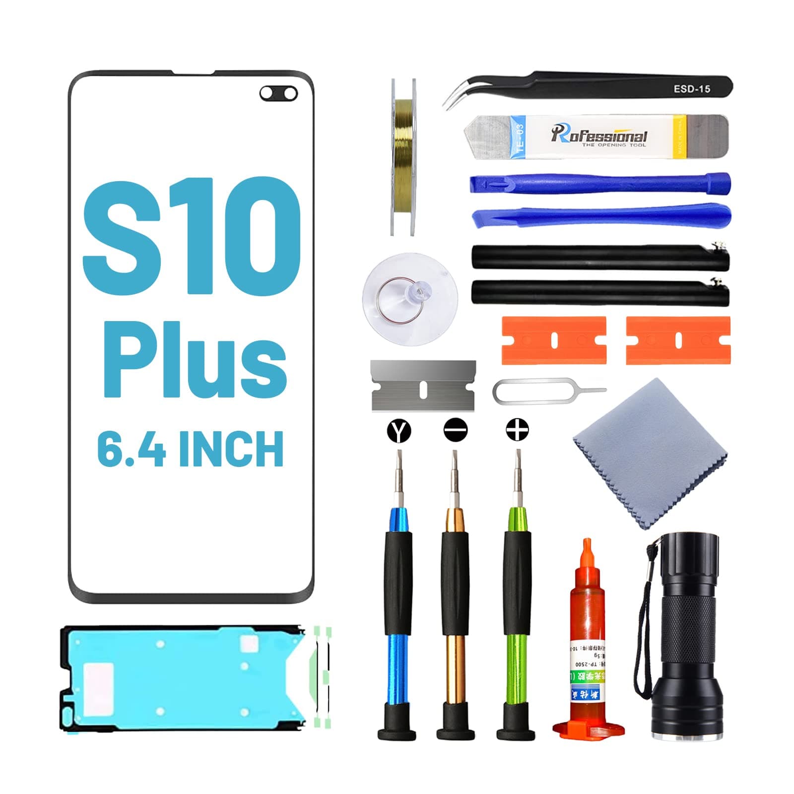 Screen Replacement for Samsung Galaxy S10 Plus,Replacement Screen for Galaxy S10 Plus Series 6.4 inch,Screen Repair Kit with Waterproof Adhesive(NO OLED & Touch Digitizer)