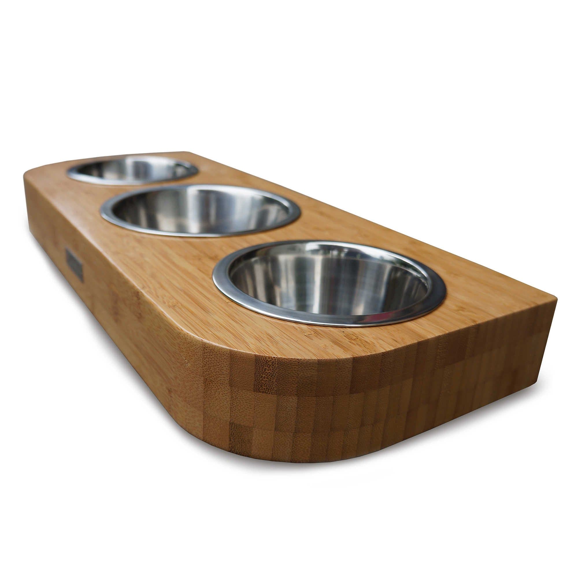 Pet Lounge Studios Bambu 3-Bowl Diner in Bamboo/Stainless Steel