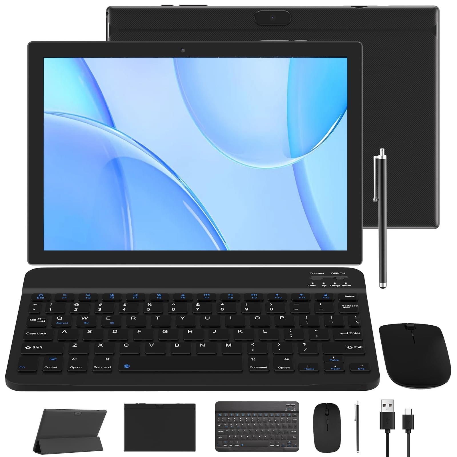 6GB DDR4+64GB 2-in-1 Tablet, 10" Android 13, Keyboard/Mouse/Stylus Case, Screen Protector, 5G/Wi-Fi 6, HD Touchscreen, 8MP Dual Camera, Gaming Tab, Bluetooth