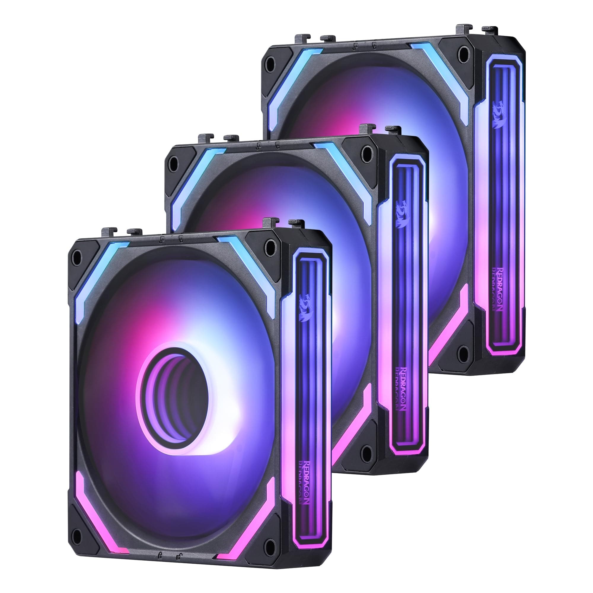 Redragon GCF012 Reverse 120mm PC Case Fan, Daisy-Chain Connection, 5V 3Pin ARGB Lighting, 4 Pin PWM Case Fan, for Radiator/Computer Case Cooling, 120x120x25mm, 3 Pack, Black