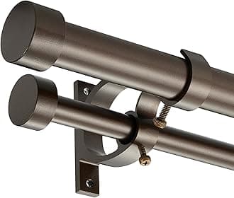 Dark Bronze Double Curtain Rods 72 to 144 Inches (6-12 Feet),1-Inches Front and 5/8 Inches Back Adjustable End Cap Double Window Drapery Rod for Drapes and Curtains
