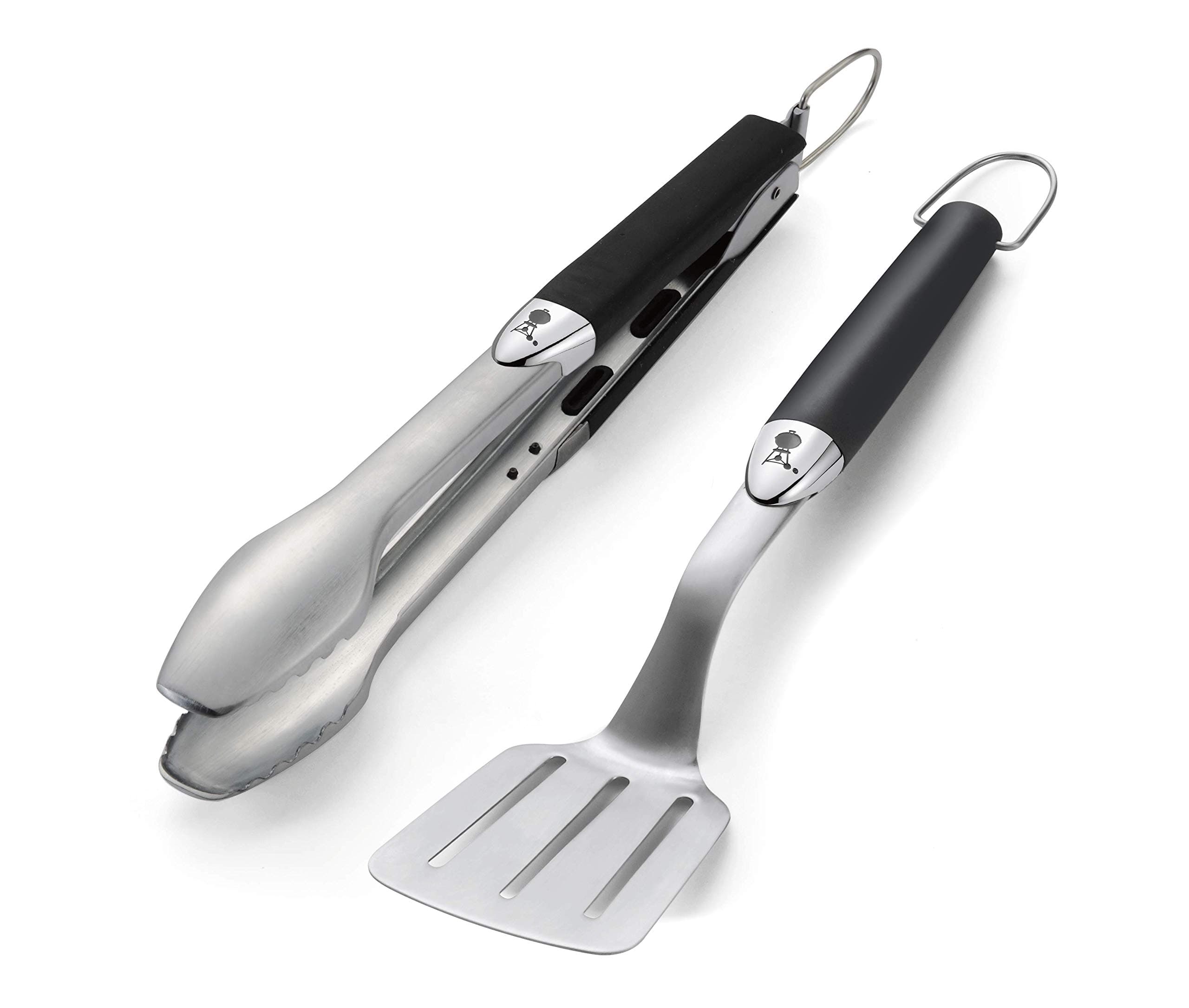 Premium Grill Tool Set - Compact, 2-piece Made of Stainless Steel, consisting of Grill Tongs (38cm) and Turner (35cm), with Practical Handles, Dishwasher Safe - Silver (6645)