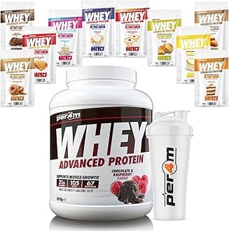 Per4m Advanced Whey Protein Powder | 67 Serving Low Sugar Protein Shake with Amino Acids | Perfect for Your Gym Bag and Travel | Shaker & 10 Mixed Selection Sachets (2010g, Chocolate & Raspberry)