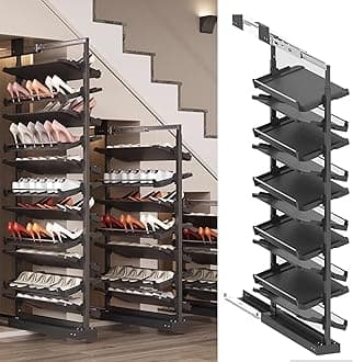 Pull-Out Shoe Rack Organizer for Closet Shoe Cabinet,Adjustable Height Retractable Metal Stackable Shoe Rack, Vertical Shelf Organizer for Small Bedroom Closet, Space Saving Storage, Black(75cm,10 Tie