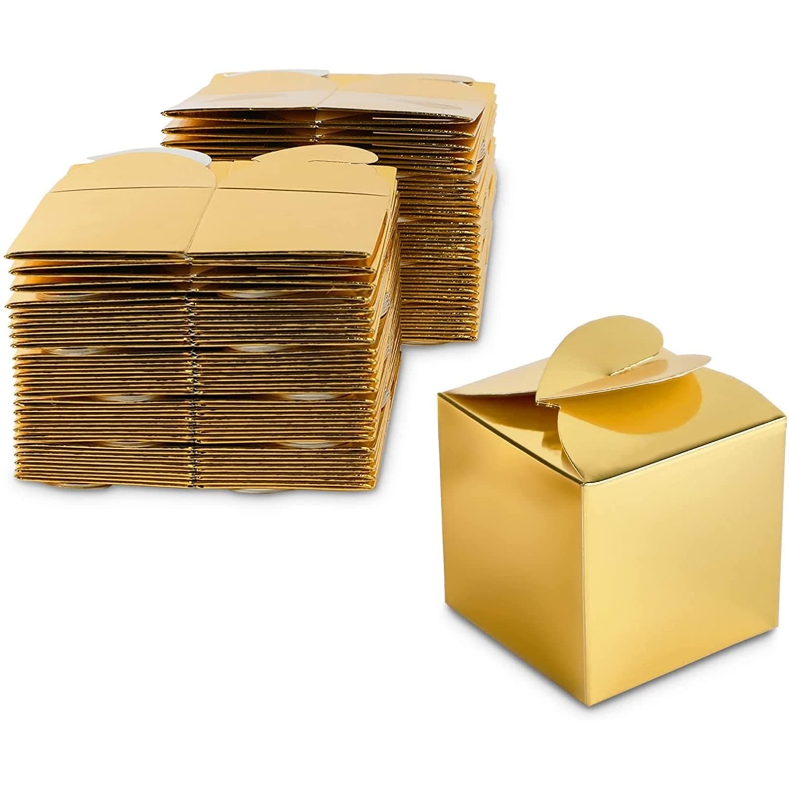 Sparkle and Bash Gold Foil Favor Boxes - 100 Pack, 2.5 In Cube - Gold Party Boxes for Weddings & Baby Showers - Wedding Candy Favors for Guests & Candy Containers