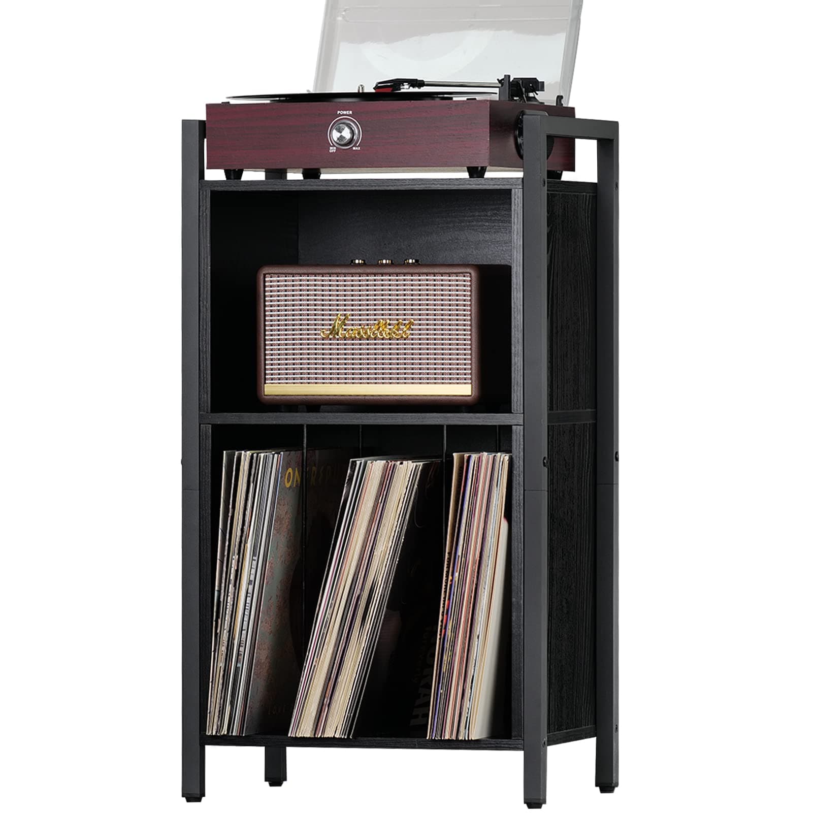 Black record player stand