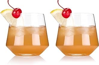 Viski Raye Angled Crystal Tumblers Set of 2 - Premium Crystal Clear Glass, Lowball Cocktail Glasses, Martini Glass Gift Set - 12 oz