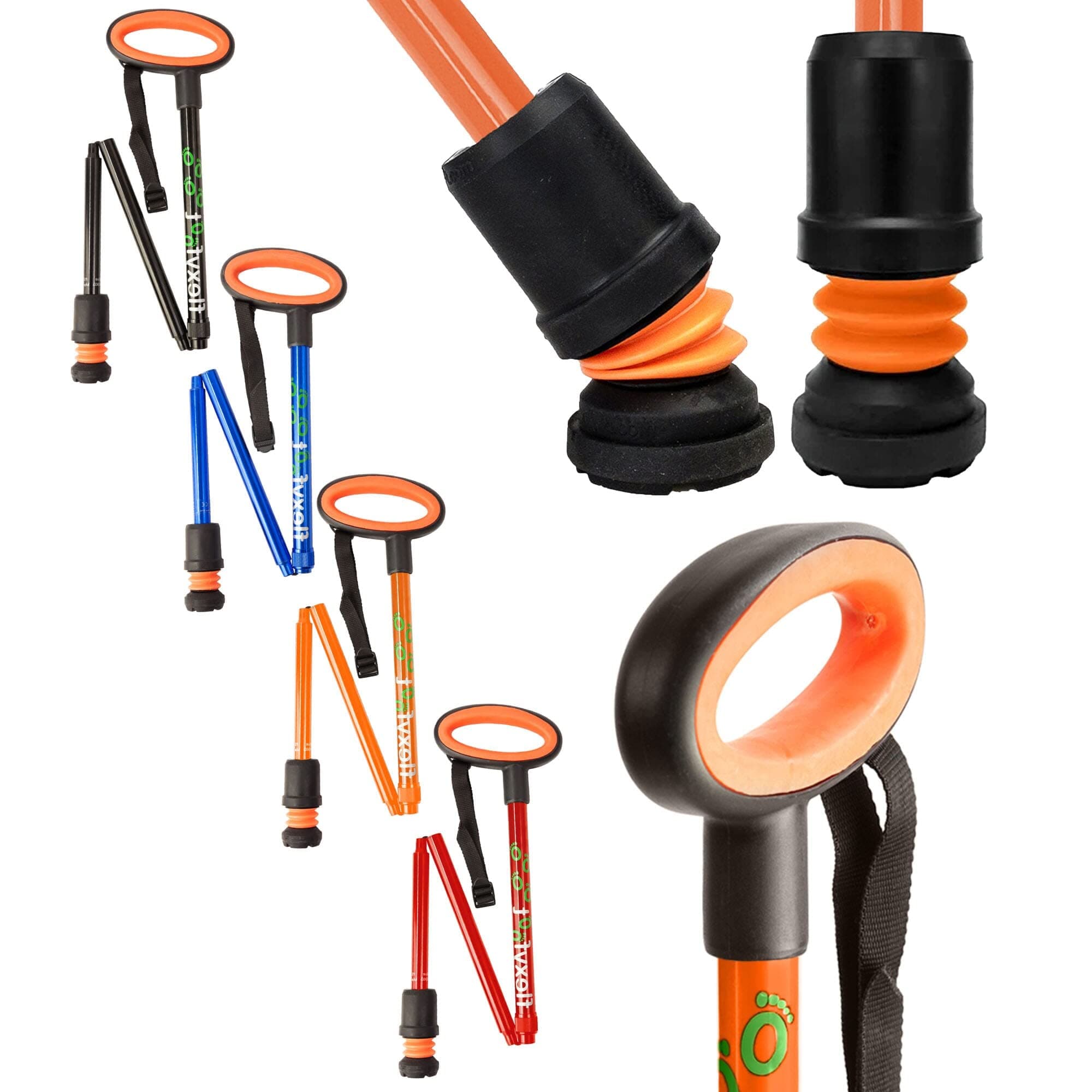 Flexyfoot Shock Absorbing Oval Handle Folding Walking Stick – Orange – Improves Safety, Improves Grip, Reduces Shocks & Jarring