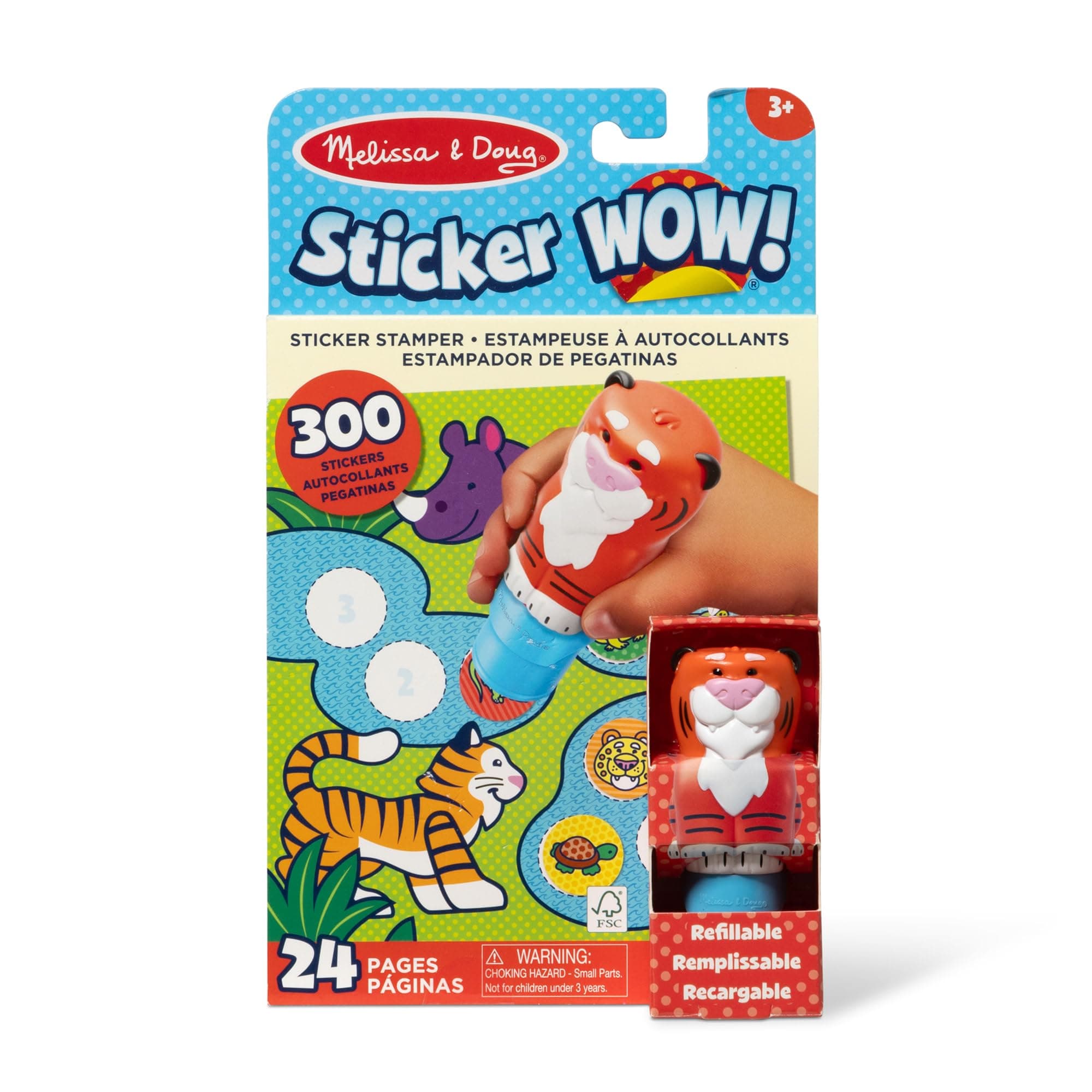 - Melissa & Doug Sticker Wow!™ 24-Page Activity Pad and Sticker Stamper, 300 Stickers, Arts and Crafts Fidget Toy Collectible Character – Tiger - for Kids Ages 3+ - FSC Certified