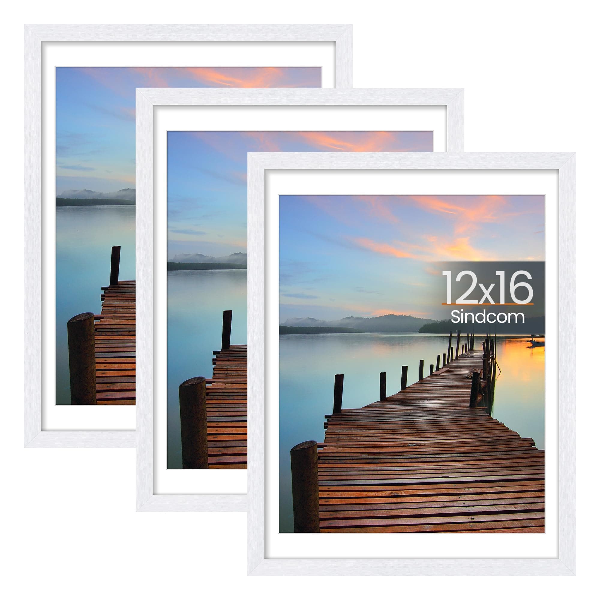 12x16 Picture Frame 3 Pack, Poster Frames with Detachable Mat for 11x14 Prints, Horizontal and Vertical Hanging Hooks for Wall Mounting, White Photo Frame for Gallery Home Décor