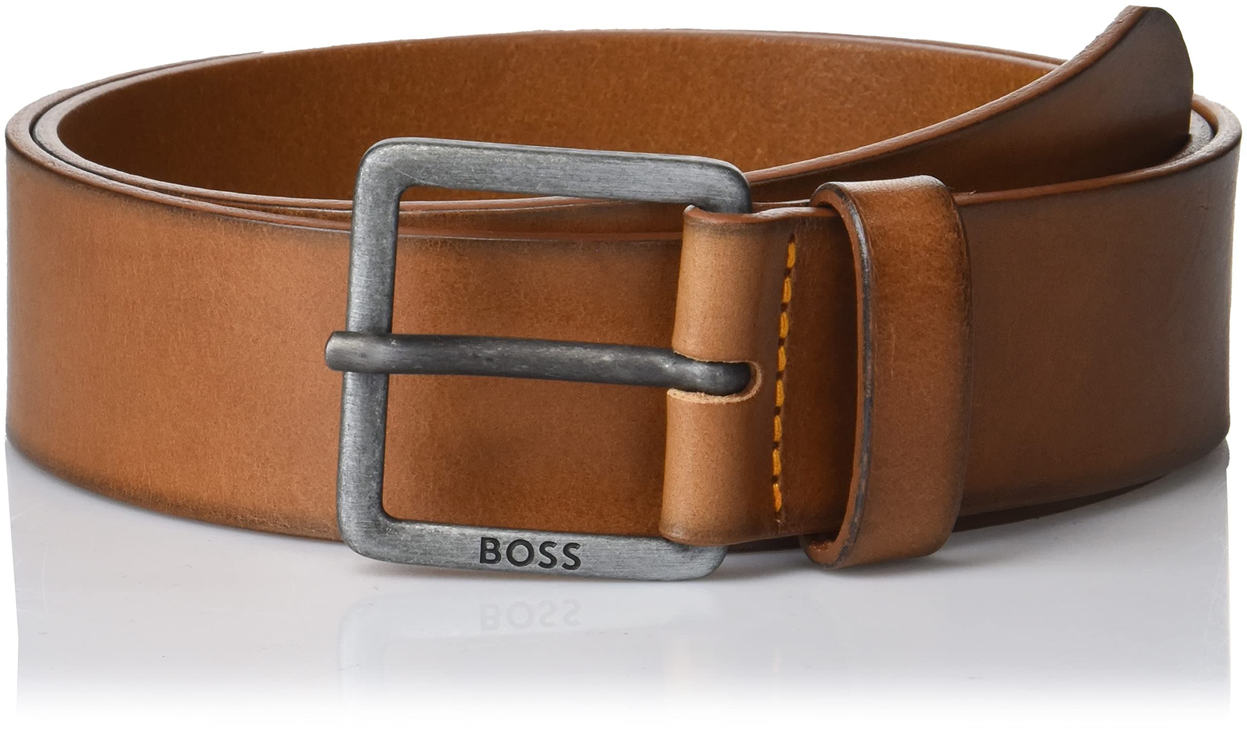 BOSSmens Smooth Leather Belt With Brushed Effect Buckle