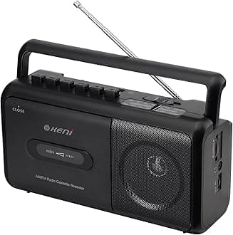 Portable Cassette Player Boombox with AM/FM Radio Stereo, Cassette Recorder with Headphone Jack, Battery Operated or Mains Plug