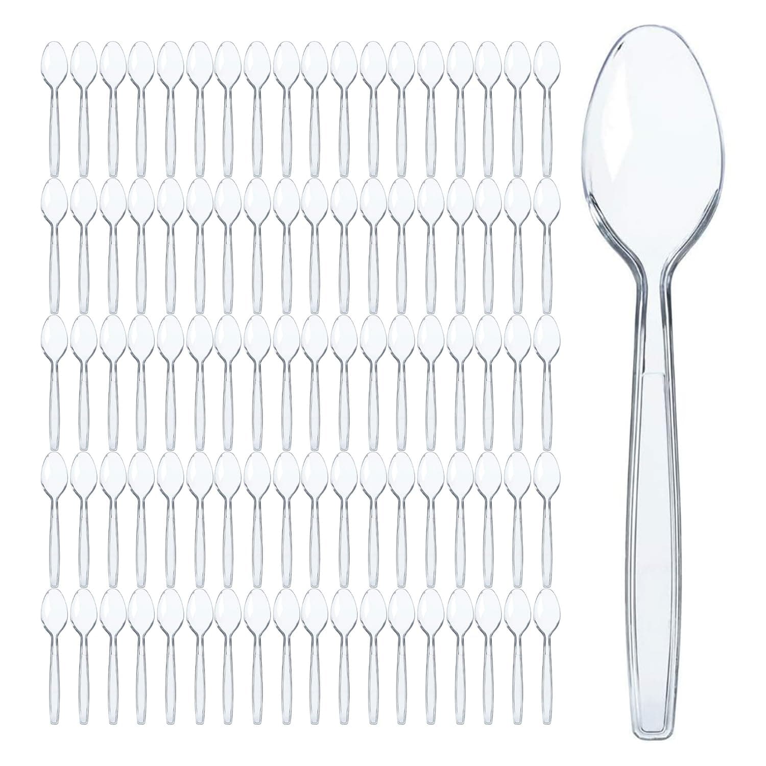 Prestee 500 Count Clear Plastic Spoons - 6 Inch Heavy Duty Plastic Spoons Disposable Bulk Pack - Elegant and Durable Clear Silverware Suitable for Events, Dinner, Banquets, Parties, and Gatherings