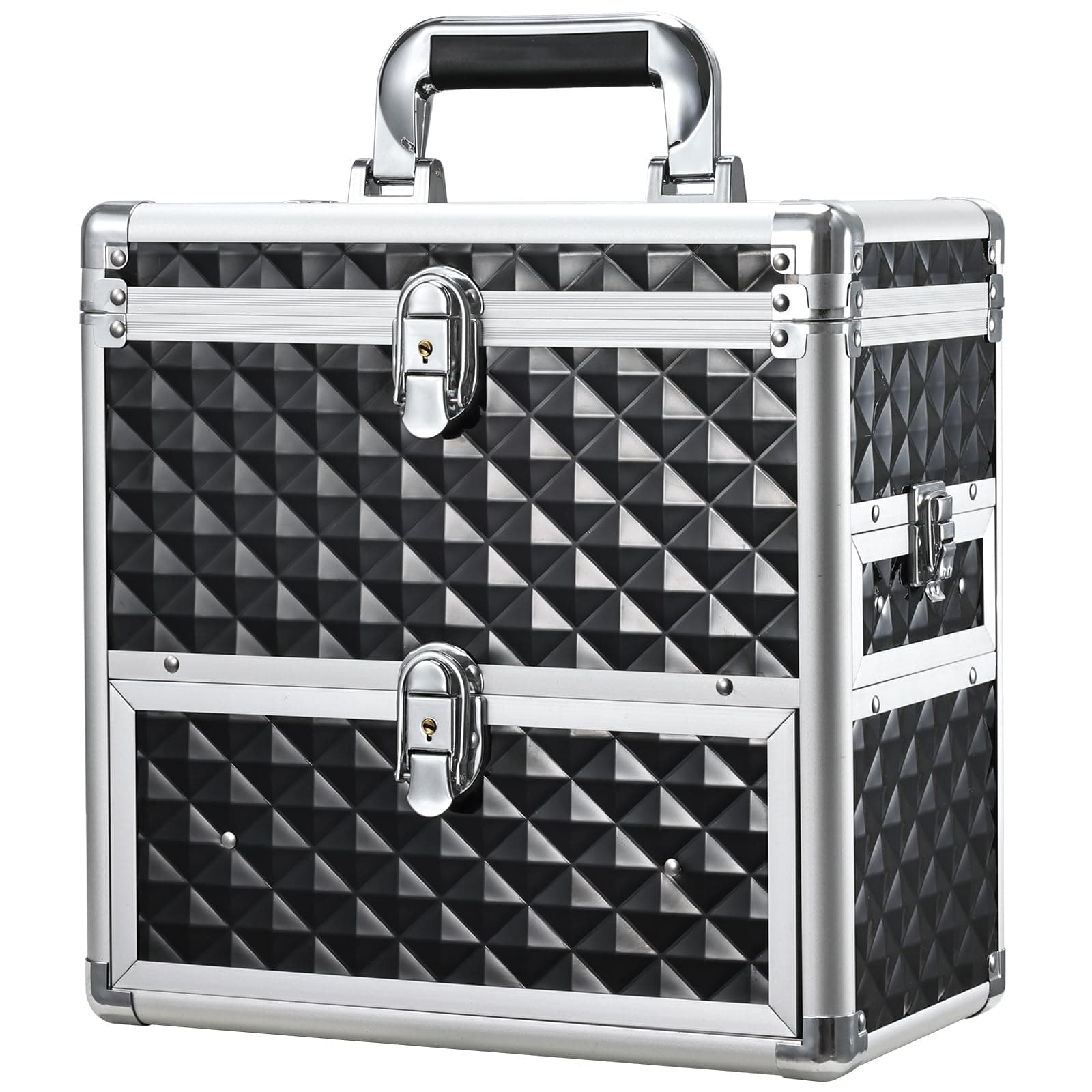 Large Vanity Case Makeup Box Nail Technician Case Nail Polish Organiser Beauty Case with Drawers Nail Storage Organiser Box Lockable for Nail Art, Makeup Trools, Cosmetics (Black)