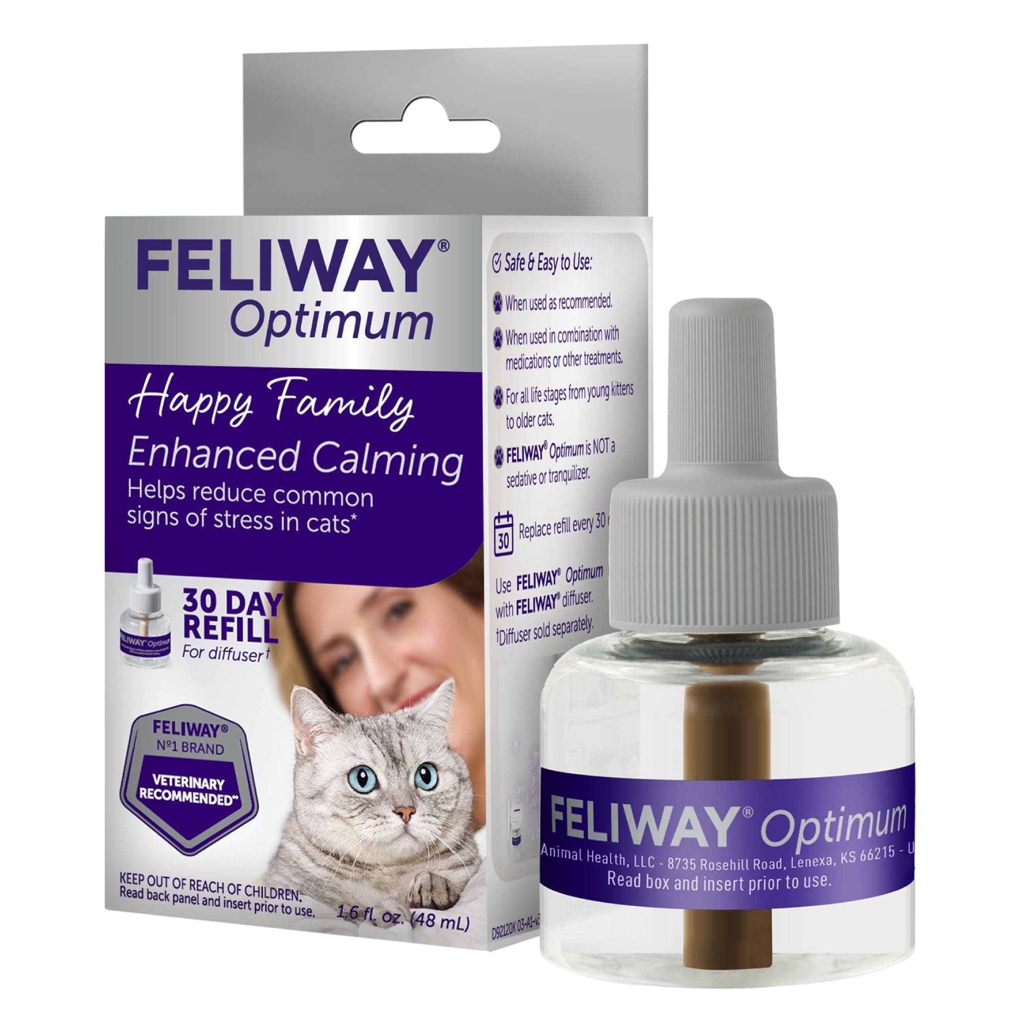 Optimum 30 Day Cat Calming Refill for Pheromone Diffuser, 48ml - Helps Reduce Common Signs of Stress in Cats & Kittens, Enhanced Calming