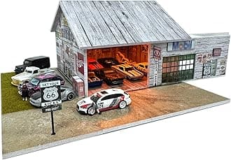 Bivitre 1/64 Diorama Display Case Garage with LED Lights - Compatible with Hot Wheels Matchbox Mini GT Diecast Cars, for 1:64 Model Car Display and Show Off (Warehouse)