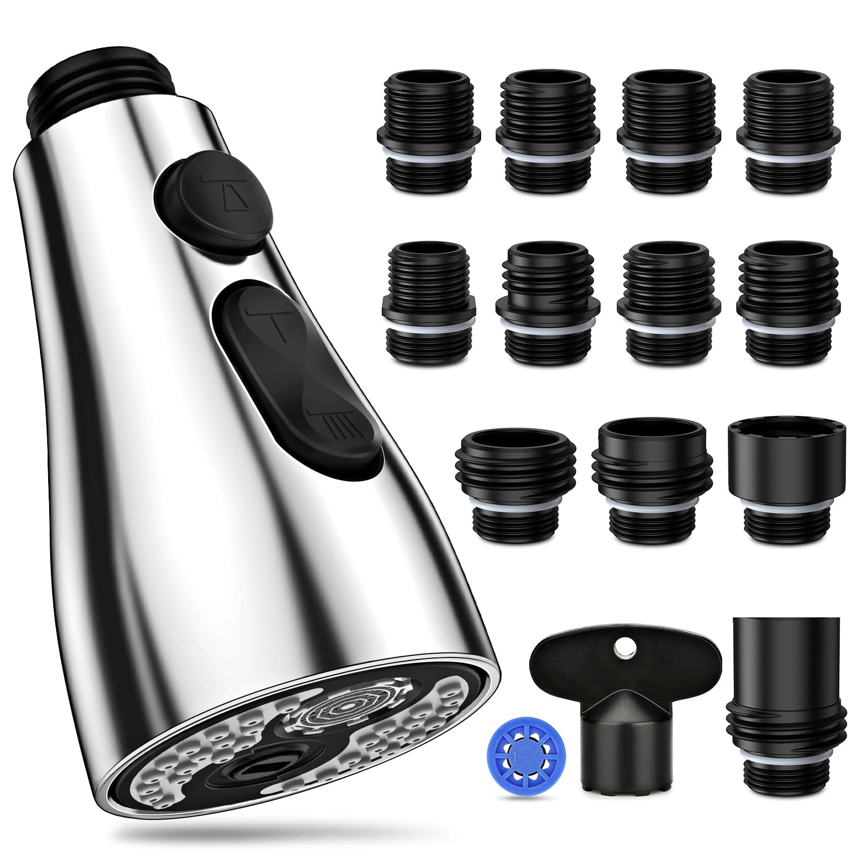 Kitchen Faucet Head Replacement, Pull Down Faucet Spray Head G 1/2, Kitchen Sink Faucet Replacement Parts with 6 Different Adapters by Ifaucet