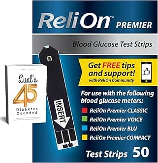 Premier Blood Glucose Test Strips 50 ct, Compatible with Premier Meters, Diabetic Test Strips | Premier Test Strips 50 Count, Bonus Diabetes Guide Included (50)