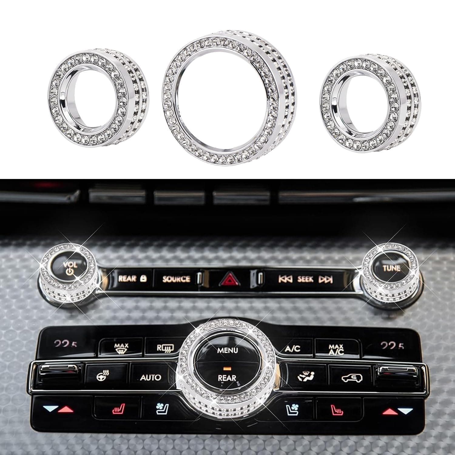Bling Central Control Air Conditioning Audio Volume Knob,Crystal Interior Accessories Button Knob Covers Fits for Lincoln Aviator/Continental/Corsair/MKZ/MKZ Hybrid/Nautilus/Navigator/Navigator L.