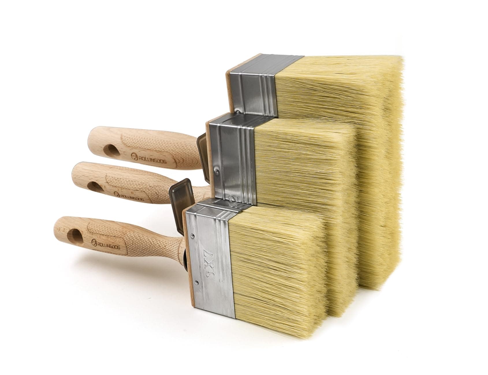ROLLINGDOG Deck Stain Paint Brush Set - Wood Handle Large Deck Brush Applicator for Wall, Wood, Fence, Floor Painting(70mm 120mm 150mm)