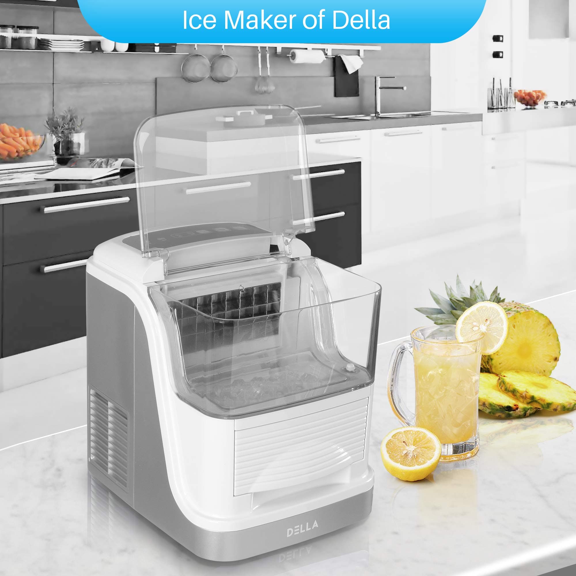 DELLA 33lbs Large Capacity per Day Automatic Clear Ice Cube Maker Storage Electric Easy-Touch Panel XL w/Ice Scoop