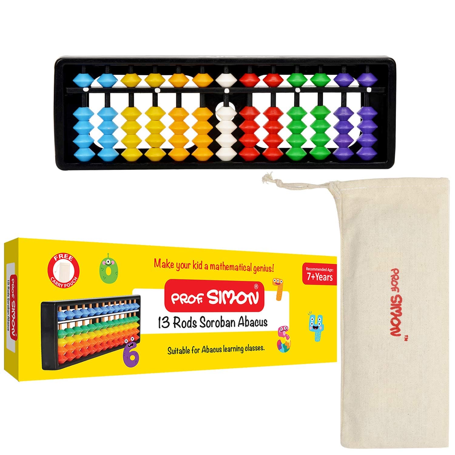 13 Rods/Digits Soroban Plastic Abacus with Multicolour Beads