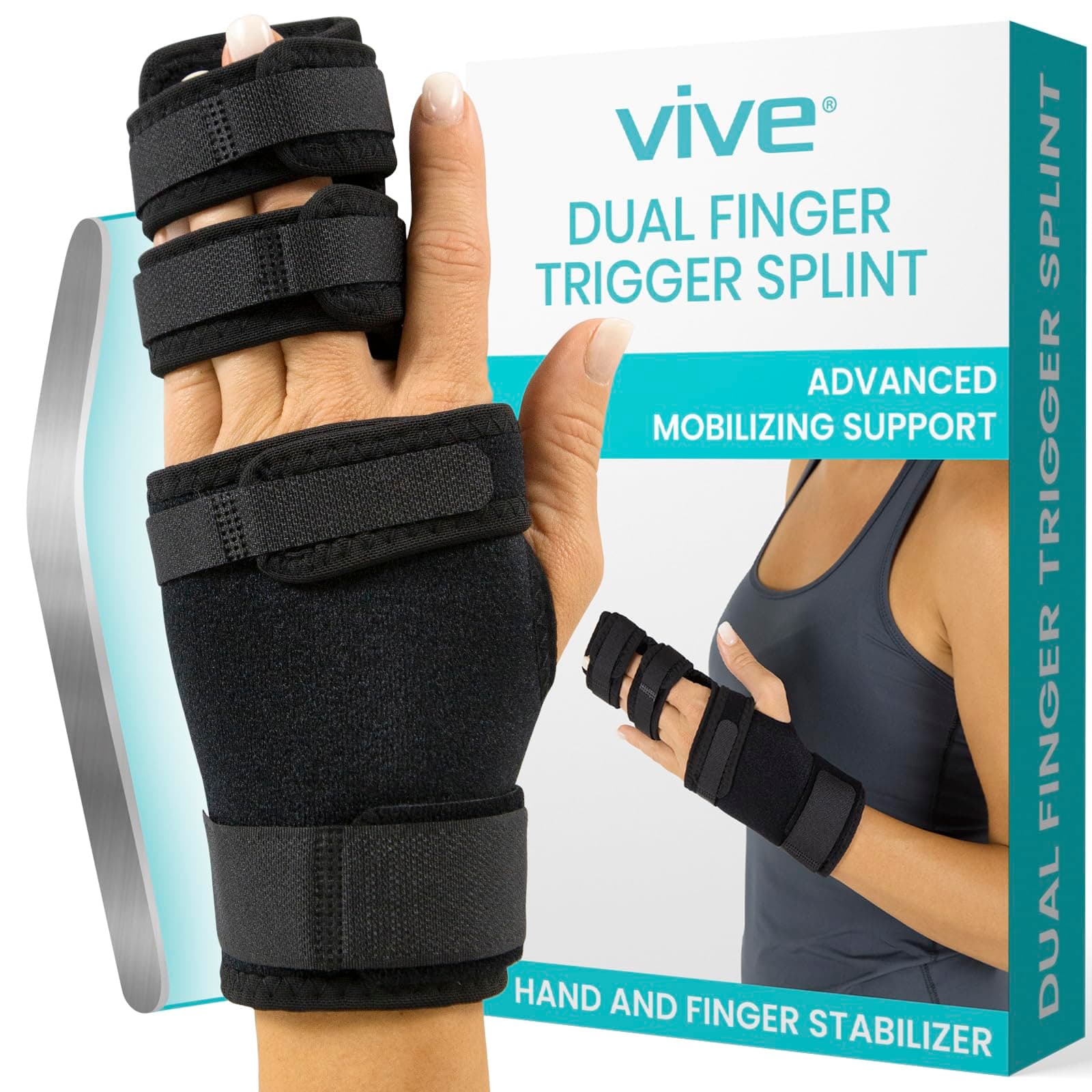 Vive Trigger フィンガースプリント - 中指、人差し指、小指、薬指用の2本指ブレース - 調節可能な手と手首のサポート - 壊れた指、関節炎、拘縮のための矯正イモビライザー。