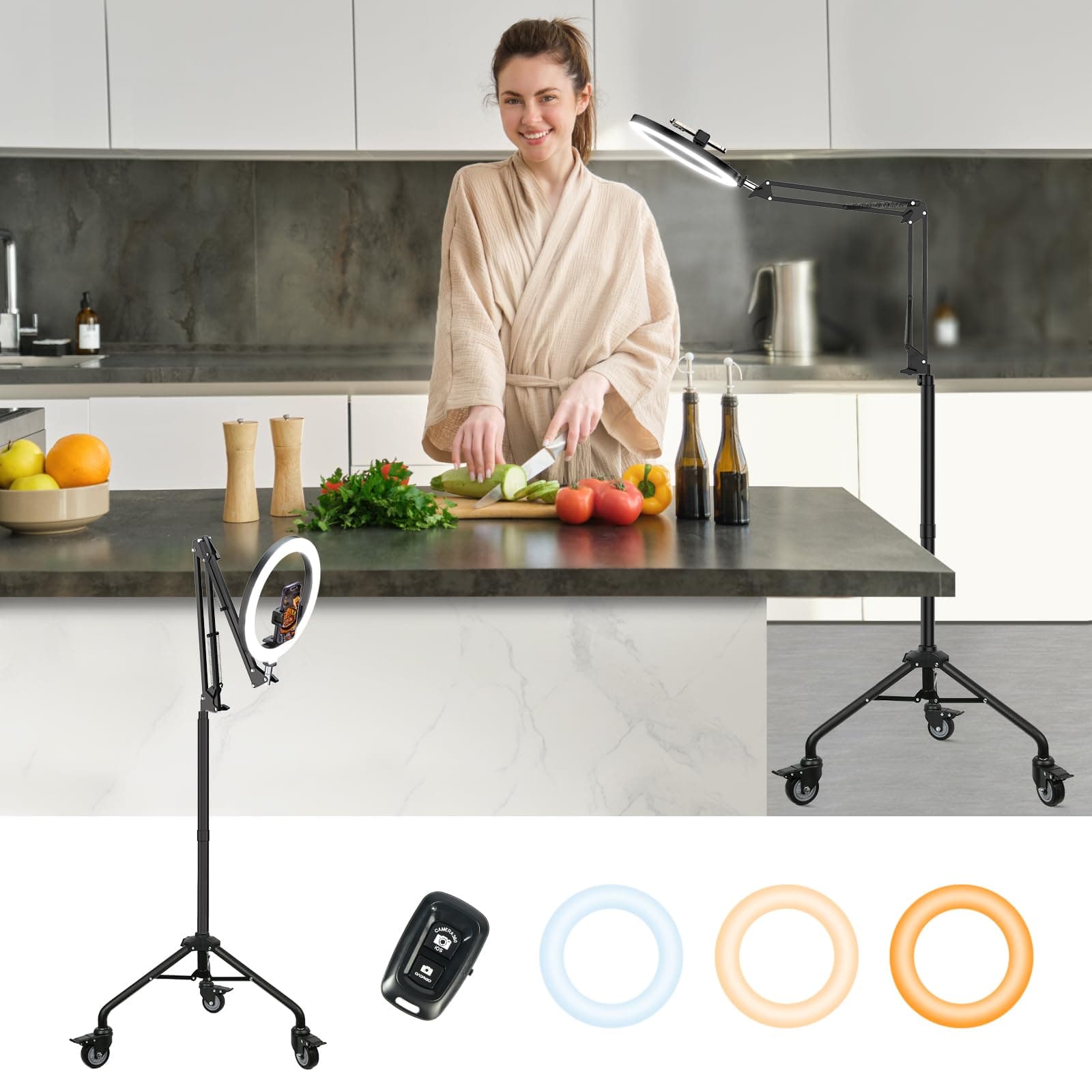LUXSURE Ring Light with Tripod, Flexible Mobile Phone Tripod Ring Light