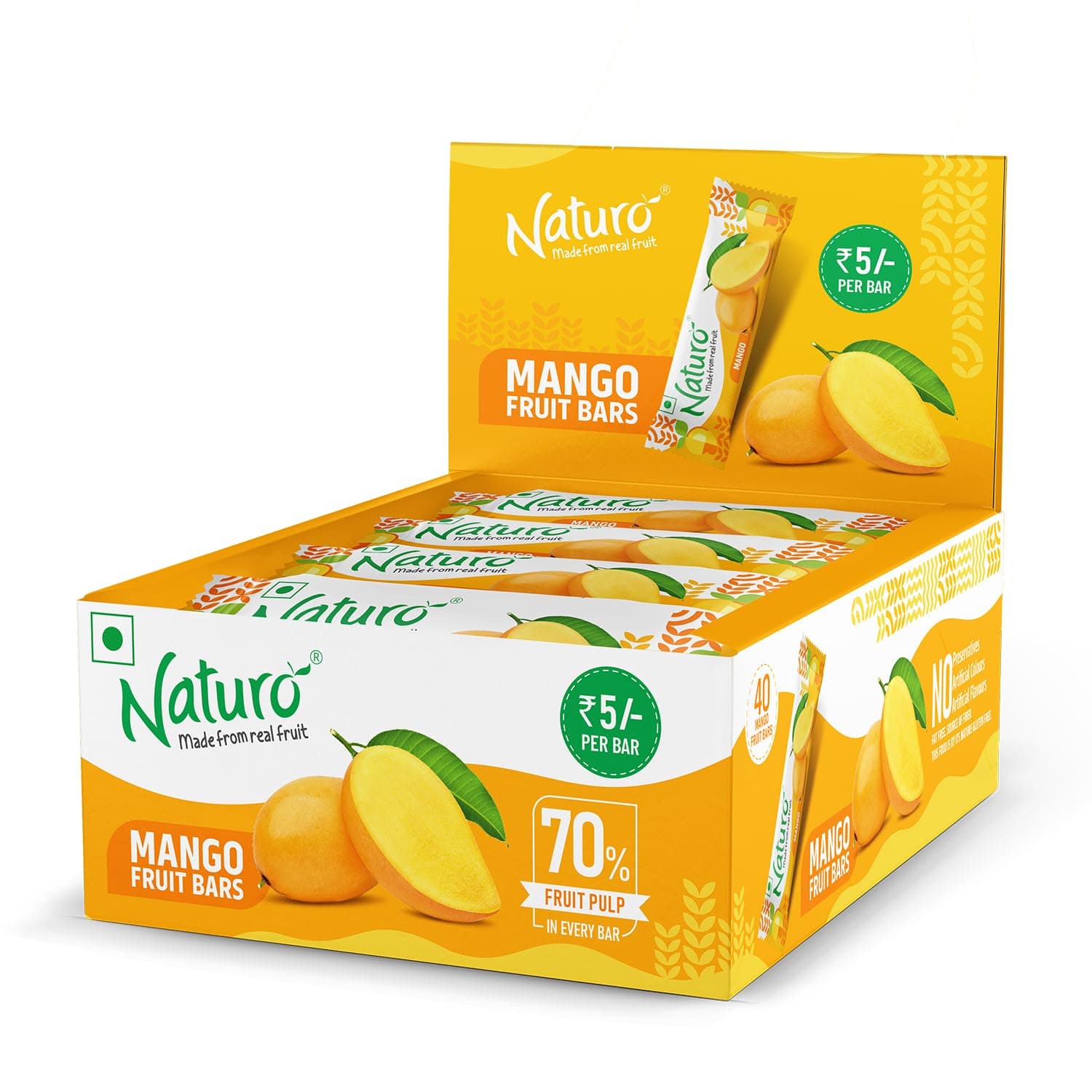 Mango Fruit Bars – 40 Pack Dispenser | Healthy Back to School Snacks | Real Fruit Snack Bars for Kids & Adults | Aam Papad | Gluten-Free & Vegan