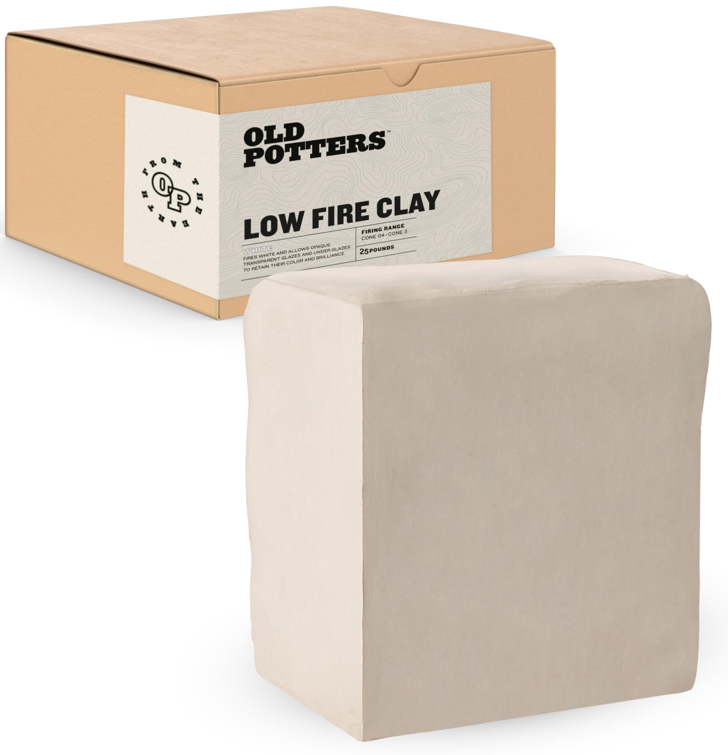Old Potters Low Fire Pottery Clay White, 25 lbs (Cones 06-04) Made in USA for Modeling and Wheel Throwing and Hand Building, Pottery Clay for Sculpting, Beginners, and Advanced
